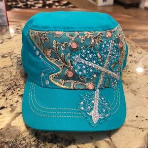 Turquoise Crystal Cross Cap